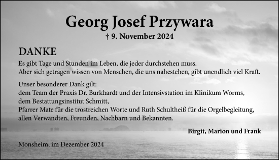 Traueranzeige von Georg Josef Przywara von Wormser Zeitung