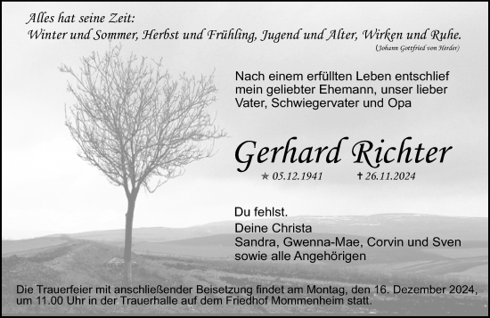 Traueranzeige von Gerhard Richter von Allgemeine Zeitung Mainz
