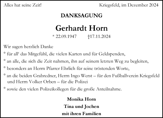 Traueranzeige von Gerhardt Horn von Allgemeine Zeitung Alzey