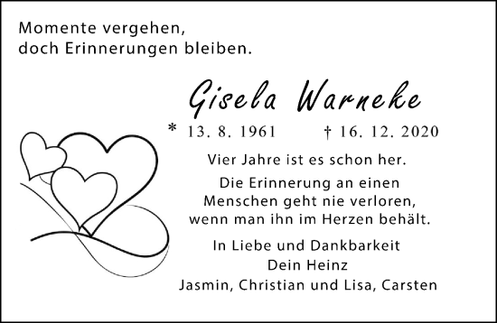 Traueranzeige von Gisela Warneke von Rüsselsheimer Echo