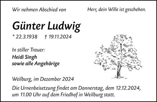 Traueranzeige von Günter Ludwig von Weilburger Tageblatt