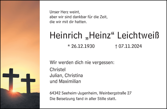 Traueranzeige von Heinrich Leichtweiß von Darmstädter Echo