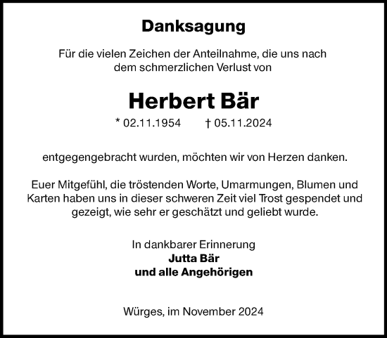 Traueranzeige von Herbert Bär von Camberger Anzeiger
