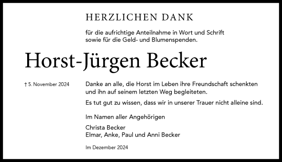 Traueranzeige von Horst-Jürgen Becker von Wormser Zeitung