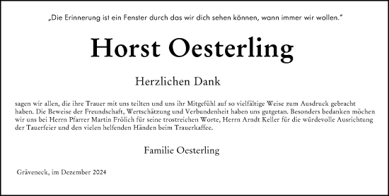 Traueranzeige von Horst Oesterling von Weilburger Tageblatt