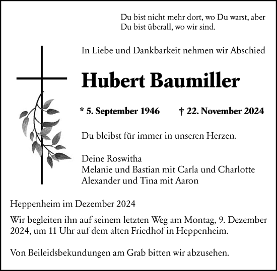Traueranzeige von Hubert Baumiller von Starkenburger Echo