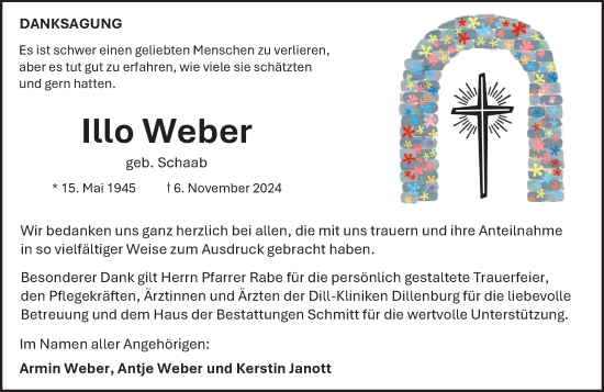 Traueranzeige von Illo Weber von Dill Block