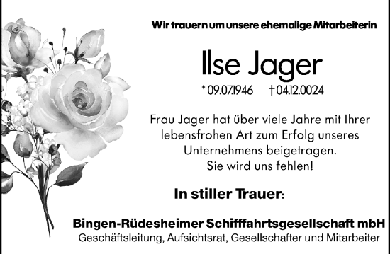 Traueranzeige von Ilse Jager von Allgemeine Zeitung Rheinhessen-Nahe