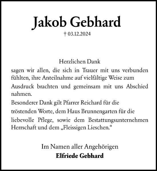 Traueranzeige von Jakob Gebhard von Odenwälder Echo