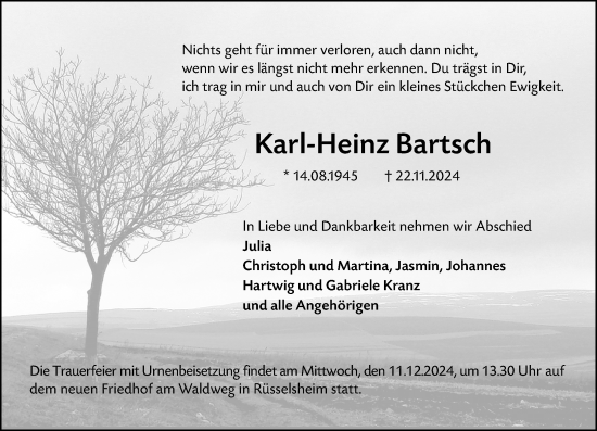 Traueranzeige von Karl-Heinz Bartsch von Rüsselsheimer Echo