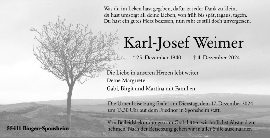 Traueranzeige von Karl-Josef Weimer von Allgemeine Zeitung Rheinhessen-Nahe