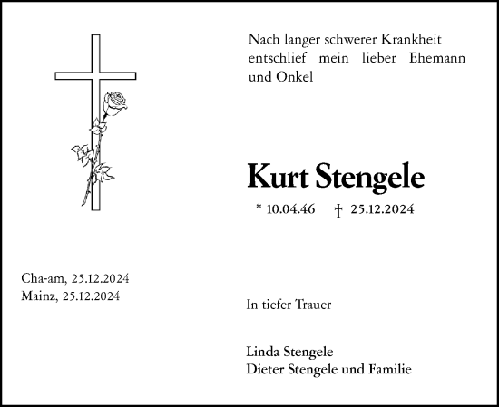 Traueranzeige von Kurt Stengele von Allgemeine Zeitung Mainz