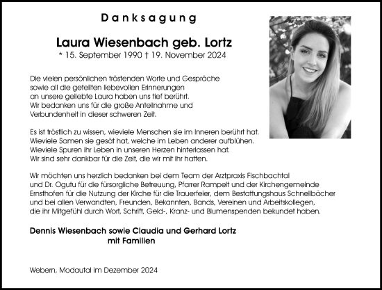 Traueranzeige von Laura Wiesenbach von Darmstädter Echo