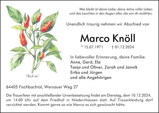 Traueranzeige von Marco Knöll von Darmstädter Echo