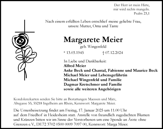 Traueranzeige von Margarete Meier von Allgemeine Zeitung Rheinhessen-Nahe