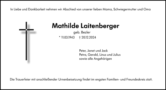 Traueranzeige von Mathilde Laitenberger von Wormser Zeitung