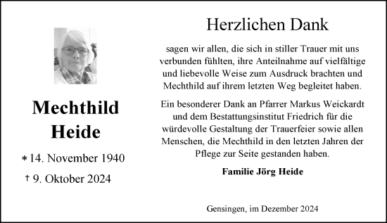 Traueranzeige von Mechthild Heide von Allgemeine Zeitung Rheinhessen-Nahe