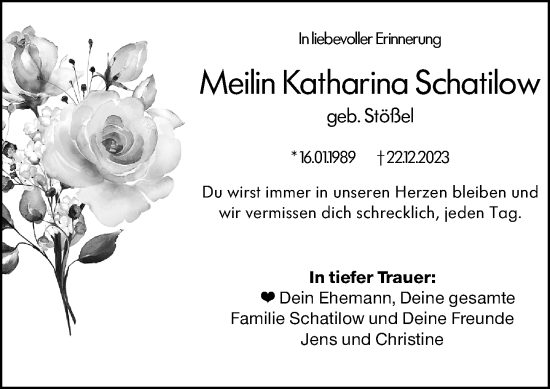 Traueranzeige von Meilin Katharina Schatilow von Darmstädter Echo