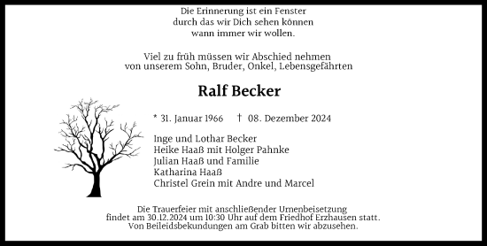 Traueranzeige von Ralf Becker von Darmstädter Echo