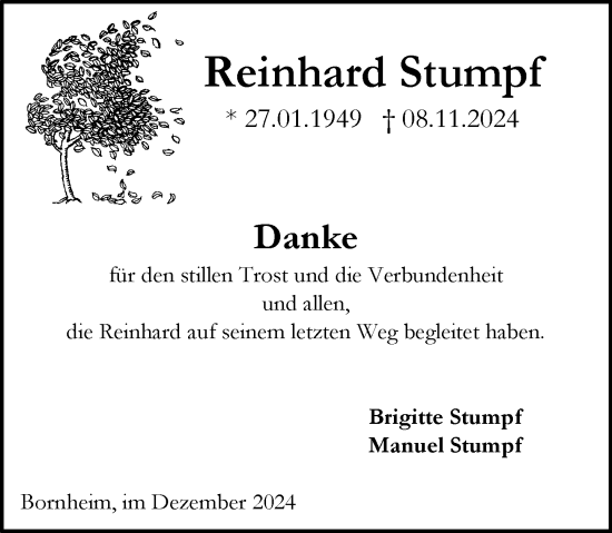 Traueranzeige von Reinhard Stumpf von Allgemeine Zeitung Alzey