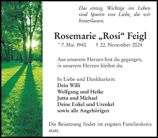 Traueranzeige von Rosemarie Feigl von Rüsselsheimer Echo