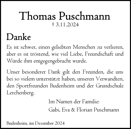 Traueranzeige von Thomas Puschmann von Allgemeine Zeitung Mainz