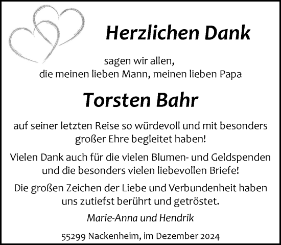 Traueranzeige von Torsten Bahr von Allgemeine Zeitung Rheinhessen-Nahe