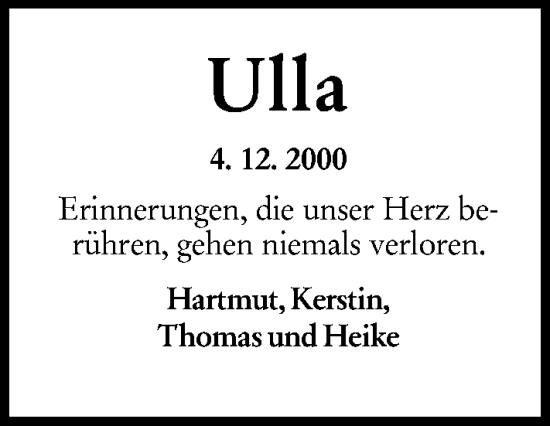 Traueranzeige von Ulla Ensenbach von Darmstädter Echo