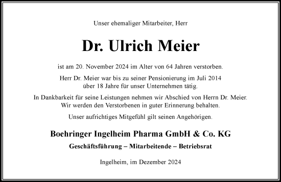 Traueranzeige von Ulrich Meier von Allgemeine Zeitung Rheinhessen-Nahe