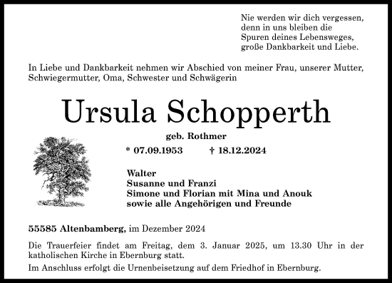 Traueranzeige von Ursula Schopperth von Allgemeine Zeitung Rheinhessen-Nahe