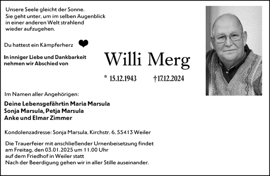 Traueranzeige von Willi Merg von Allgemeine Zeitung Rheinhessen-Nahe