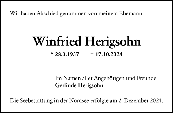 Traueranzeige von Winfried Herigsohn von Darmstädter Echo