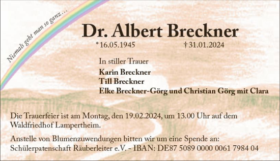 Traueranzeige von Albert Breckner von Starkenburger Echo