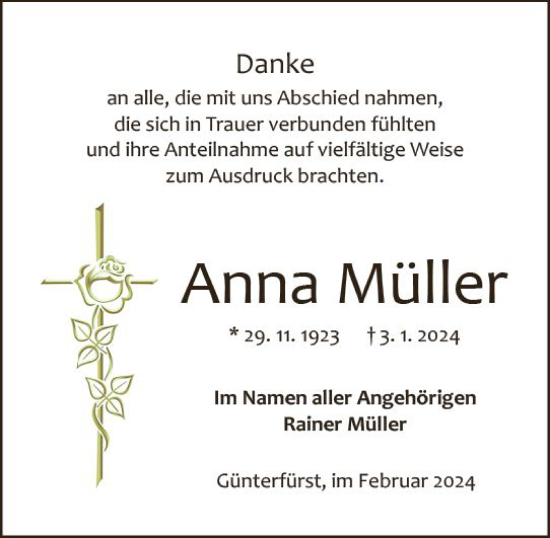Traueranzeige von Anna Müller von Odenwälder Echo