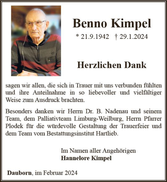 Traueranzeige von Benno Kimpel von Camberger Anzeiger