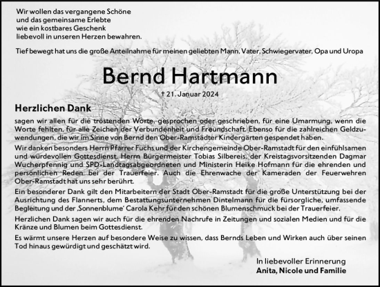 Traueranzeige von Bernd Hartmann von Darmstädter Echo