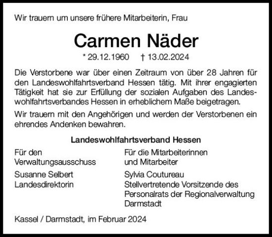 Traueranzeige von Carmen Näder von Darmstädter Echo