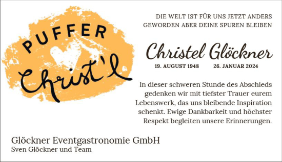 Traueranzeige von Christel Glöckner von Wiesbadener Kurier