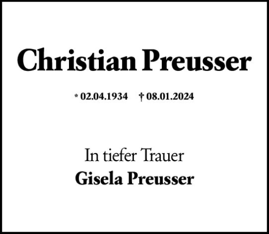 Traueranzeige von Christian Preusser von Wiesbadener Kurier