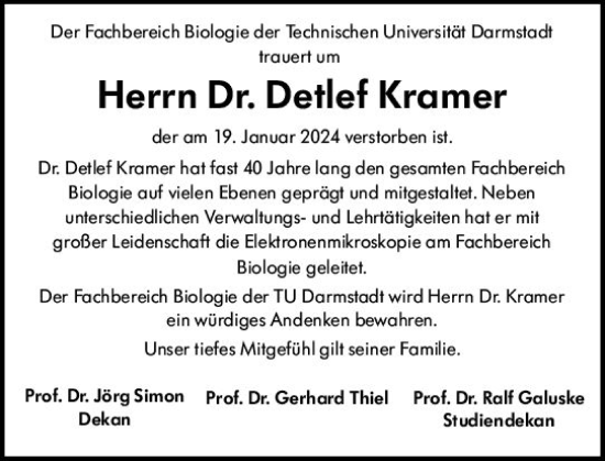 Traueranzeige von Detlef Kramer von Darmstädter Echo