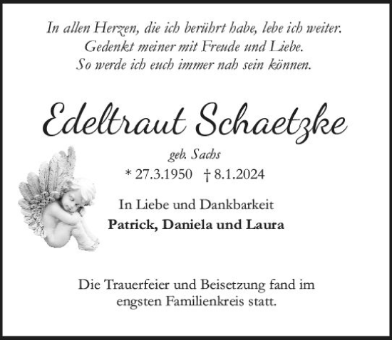Traueranzeige von Edeltraut Schaetzke von Darmstädter Echo