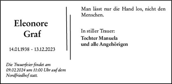 Traueranzeige von Eleonore Graf von Wiesbadener Kurier