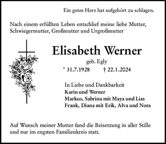 Traueranzeige von Elisabeth Werner von Darmstädter Echo