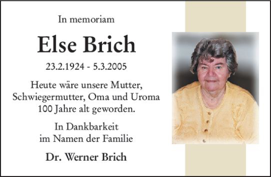 Traueranzeige von Else Brich von Nassauische Neue Presse