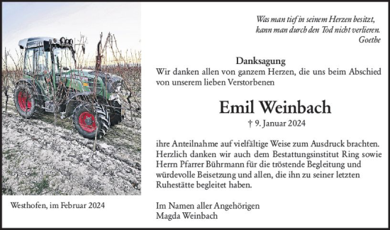Traueranzeige von Emil Weinbach von Wormser Zeitung