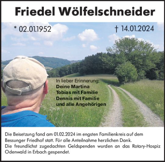 Traueranzeige von Friedel Wölfelschneider von Darmstädter Echo