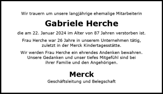 Traueranzeige von Gabriele Herche von Darmstädter Echo