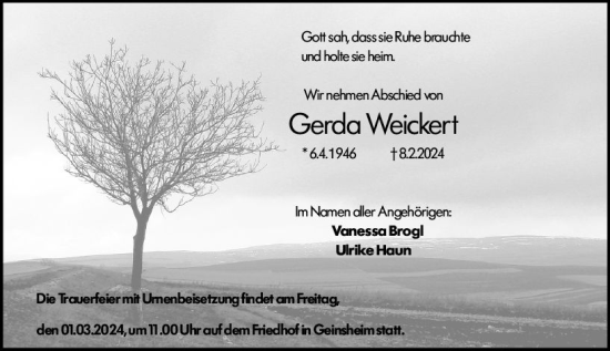 Traueranzeige von Gerda Weickert von Groß-Gerauer Echo