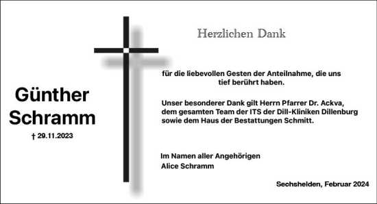 Traueranzeige von Günther Schramm von Dill Block