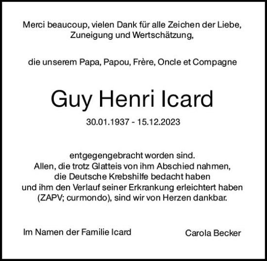 Traueranzeige von Guy Henri  Icard von Wiesbadener Kurier